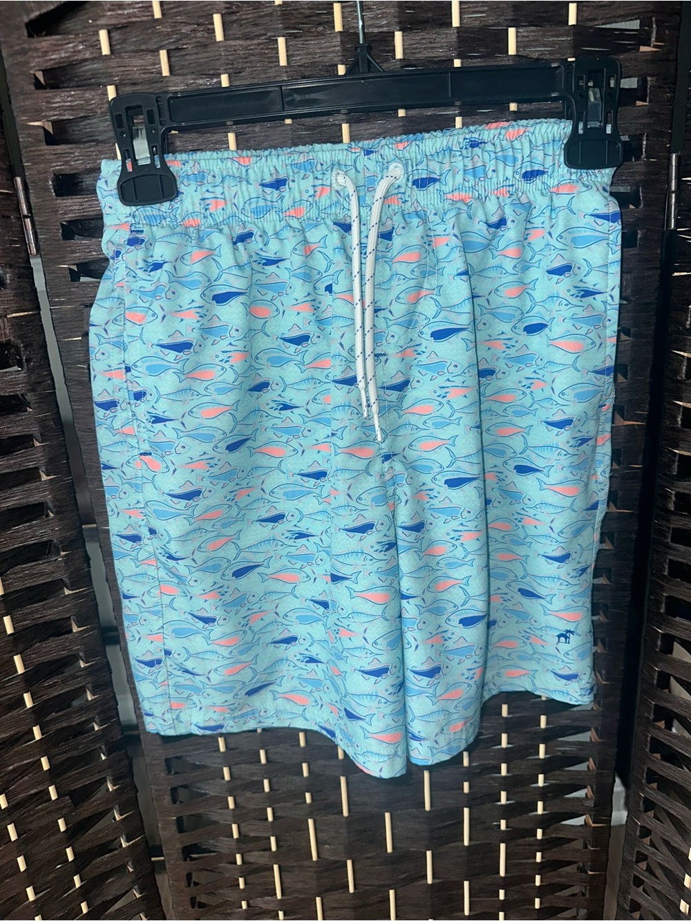 Caribbean Joe Light Blue Kids Swim Trunks with Fish Print- Size 10